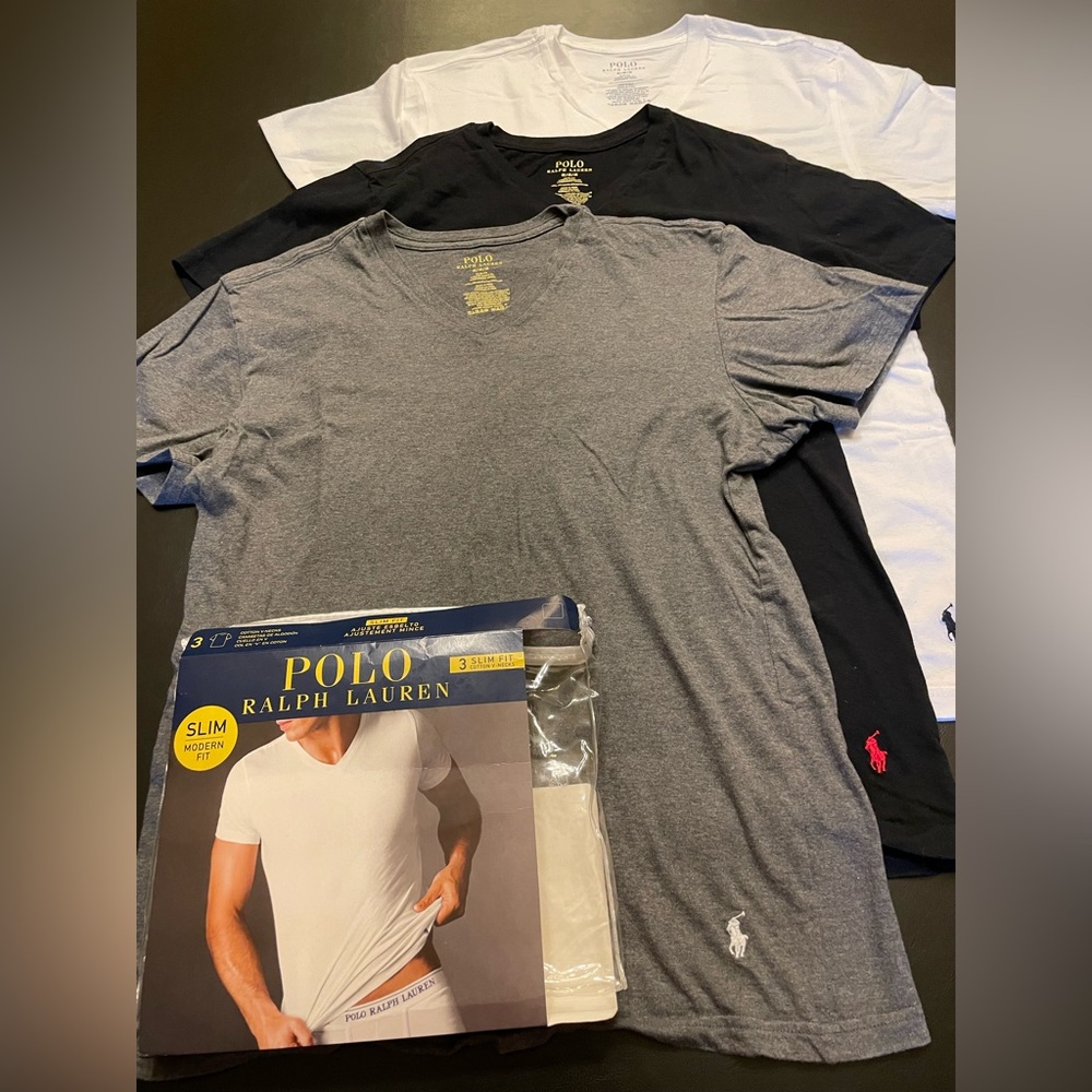 Polo T-shirts V-neck Medium Slim Fit NEW: Dark Gray/Black/White